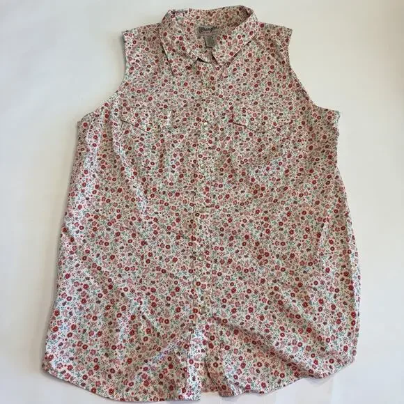 Wrangler Wrancher Shirt Women’s L Pearl Snap Western Sleeveless Floral (A0135) - Picture 1 of 7